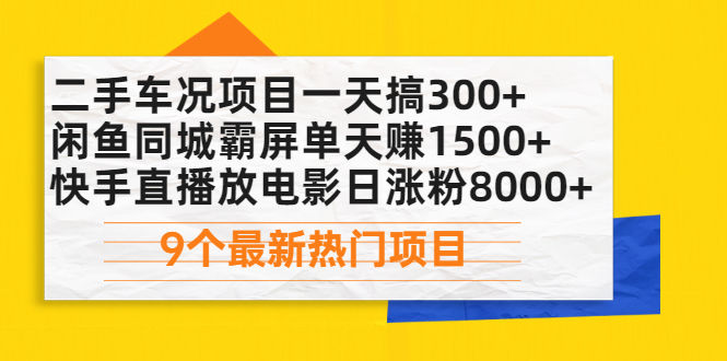 （2075期）二手车况项目一天搞300+闲鱼同城霸屏单天赚1500+快手直播放电影日涨粉8000+插图