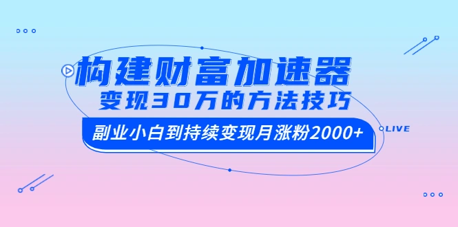 (1461期)构建财富加速器,副业小白到持续变现月涨粉2000+,变现30万的方法技巧插图 (1461期)构建财富加速器,副业小白到持续变现月涨粉2000+,变现30万的方法技巧插图
