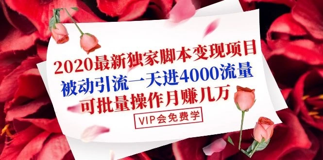 (1095期)2020最新独家脚本变现项目:被动引流一天进4000流量,可批量操作月赚几万插图1 (1095期)2020最新独家脚本变现项目:被动引流一天进4000流量,可批量操作月赚几万插图1